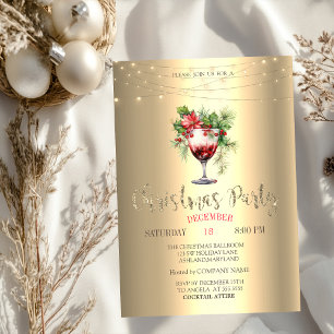 Poinsettia-Lichterkette Gold Weihnachten Cocktail Einladung