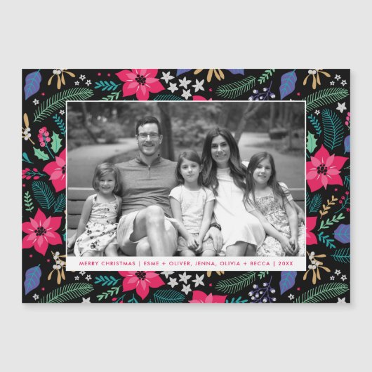 Poinsettia Magic Pink Magnetic Christmas Card Magnetkarte (Vorderseite)