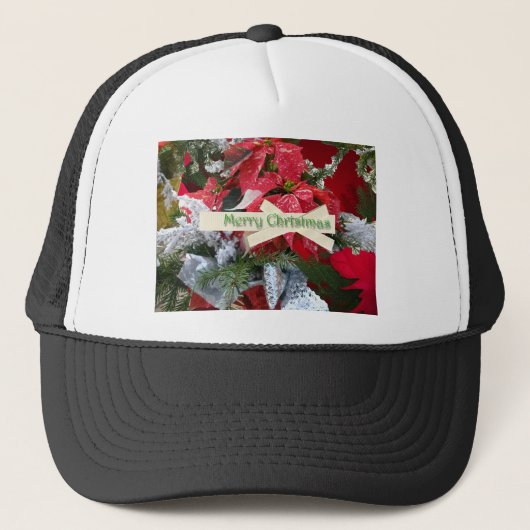 Poinsettia Merry Christmas Hat Truckerkappe (Vorderseite)