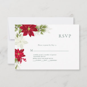 Poinsettia Modern Wedding RSVP Card Gree