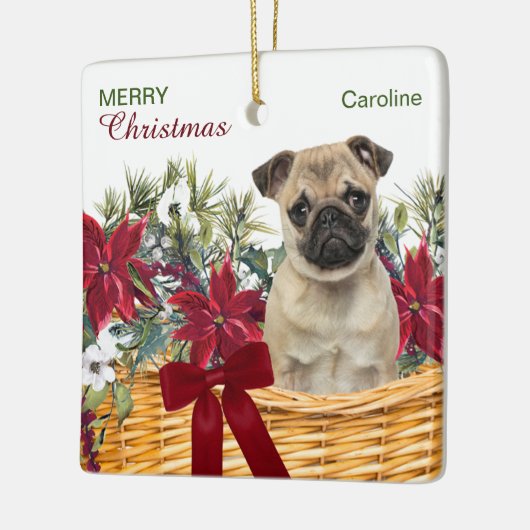 Poinsettia Mops Dog Weihnachtskorb Keramikornament (Links)