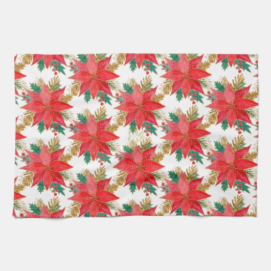 Poinsettia-Muster Geschirrtuch (Horizontal)