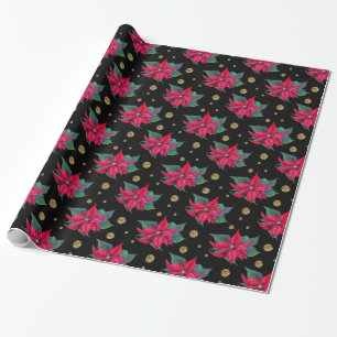 Poinsettia Muster und Gold Circles Wrapping Paper Geschenkpapier
