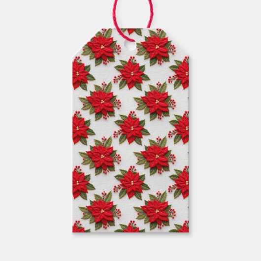 Poinsettia Needlework Weihnachtsfeiertage Falten Geschenkanhänger (Vorderseite)