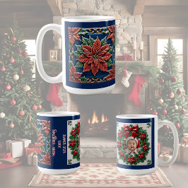 Poinsettia on Blue Christmas individuell anpassbar Kaffeetasse
