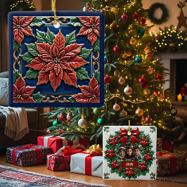 Poinsettia on Blue Christmas individuell anpassbar Keramikornament