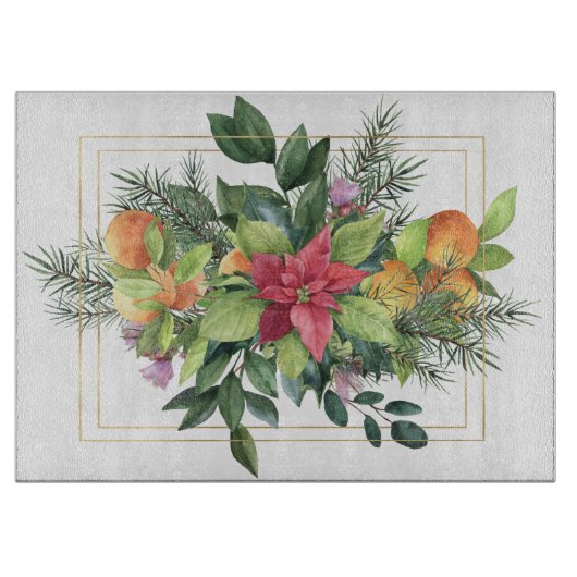 Poinsettia, Orangen, Evergreens Glorious Schneidebrett (Vorderseite)