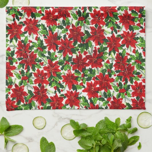 Poinsettia Pattern Weihnachten Geschirrtuch (Gefaltet)