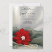 Poinsettia Pearls Grüner Winternachmittag Hochzeit Einladung (Vorderseite)