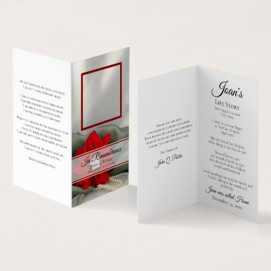 Poinsettia Pearls Winter Beerdigungsgebet Visitenkarten (Innenseite und Außenseite)