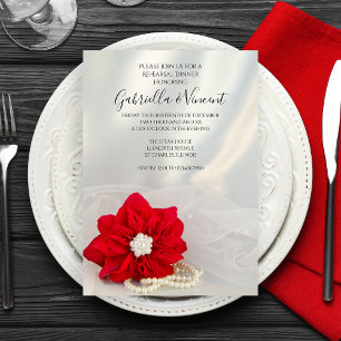 Poinsettia Pearls Winter Wedding Probe Dinner Einladung