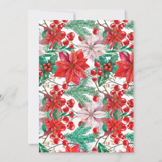 Poinsettia, Pine Boughs und Red Berries Einladung (Rückseite)
