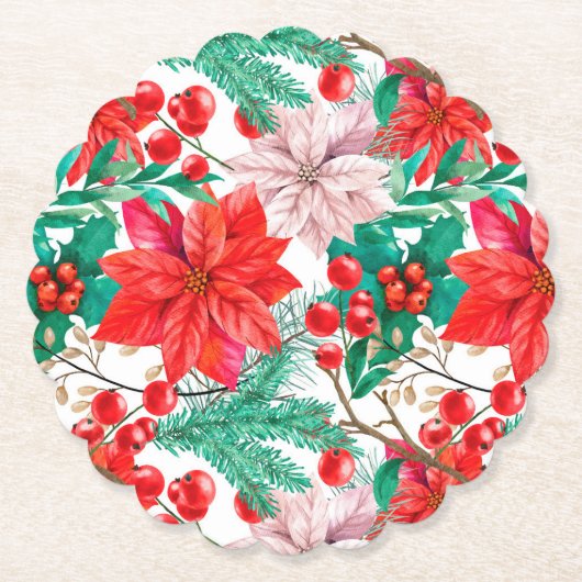 Poinsettia, Pine Boughs und Red Berries Untersetzer (Vorderseite)