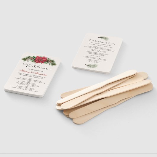Poinsettia Pine Cones Holly Wedding Program Fächer (Non-assembled)