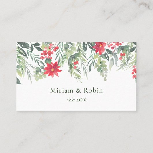 Poinsettia Pine Green Foliage Red Berry Platzkarte (Rückseite)
