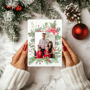 Poinsettia, Pine & Holly Botanisches Foto Weihnach Feiertagskarte
