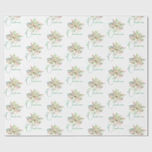 Poinsettia Pink Gold Pastell Frohe Weihnachten Geschenkpapier (Flach)