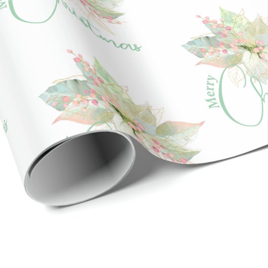Poinsettia Pink Gold Pastell Frohe Weihnachten Geschenkpapier (Rolleneckpunkt)