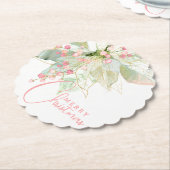 Poinsettia Pink Gold Sage Frohe Weihnachtskalpe Untersetzer (angewinkelt)