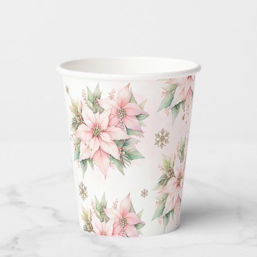 Poinsettia pink Winter Onederland Geburtstag Pappbecher (Rückseite)