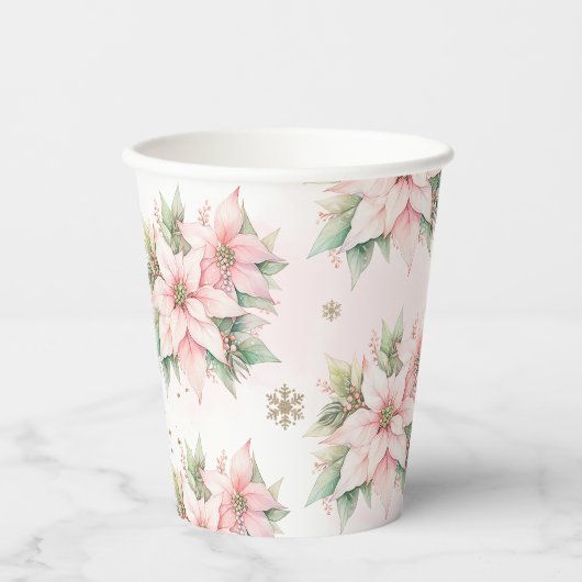 Poinsettia pink Winter Onederland Geburtstag Pappbecher (Vorderseite)