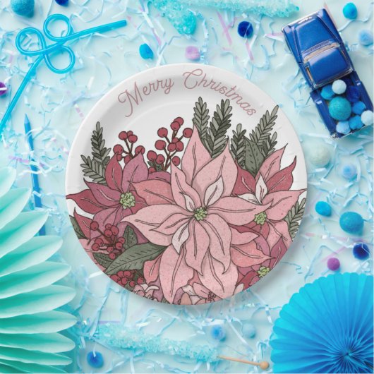 Poinsettia Rabbit Frohe Weihnachten Pappteller (Party)