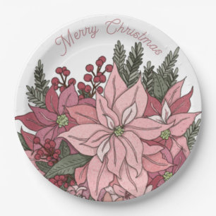 Poinsettia Rabbit Frohe Weihnachten Pappteller