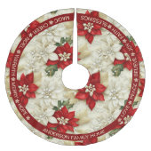 Poinsettia Red Beige Festliche Worte Weihnachten Polyester Weihnachtsbaumdecke (Vorderseite)