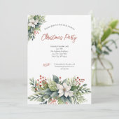 Poinsettia Red Berries Weihnachtsfeier Einladung (Stehend Vorderseite)