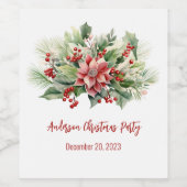 Poinsettia Red Berries Weihnachtsfeier Weinetikett (Einzelnes Label)