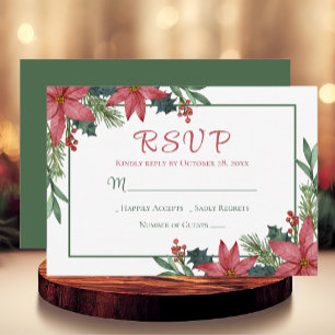 Poinsettia Red Christmas Floral Wedding RSVP Karte