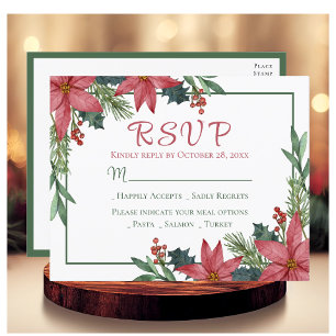 Poinsettia Red Christmas Floral Wedding RSVP Postkarte