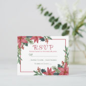 Poinsettia Red Christmas Floral Wedding RSVP Postkarte (Stehend Vorderseite)