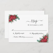 Poinsettia Red Christmas Winter Wedding RSVP Card (Vorne/Hinten)