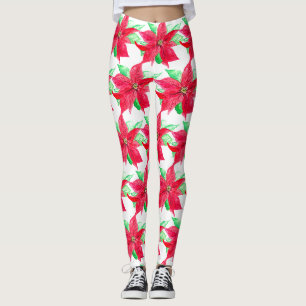 Poinsettia Red Floral Christmas Blume Leggings