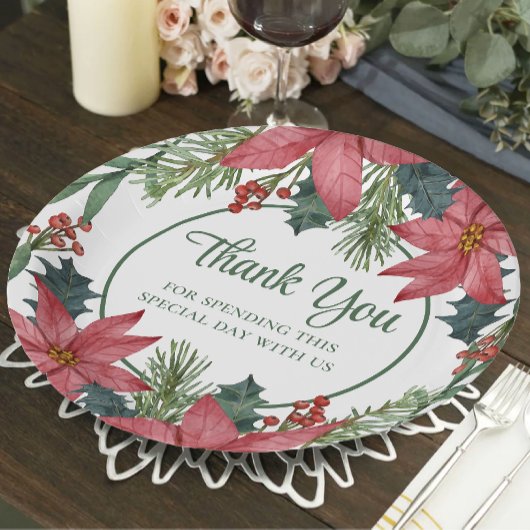 Poinsettia Red Floral Christmas Pappteller