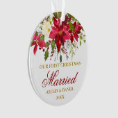 Poinsettia Red Floral Gold Erste Weihnachtsfeier V Ornament (Vorderseite)