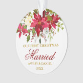 Poinsettia Red Floral Gold Erste Weihnachtsfeier V Ornament (Vorderseite)