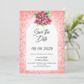 Poinsettia Red Glitter Save the date Invitation Einladung (Stehend Vorderseite)