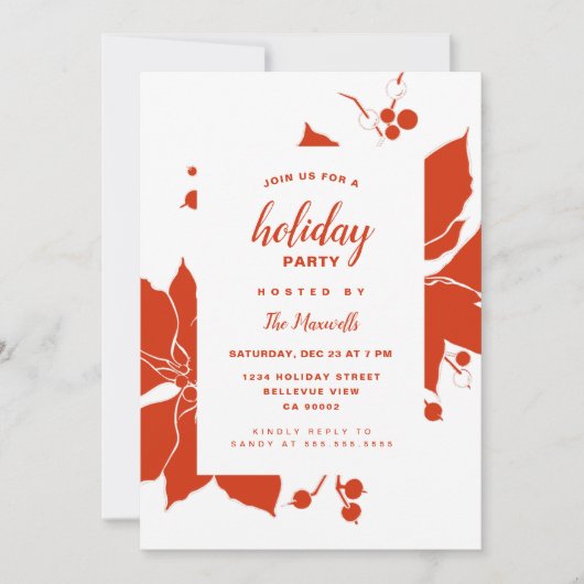 Poinsettia Red Graphic Holiday Party Einladung (Vorderseite)