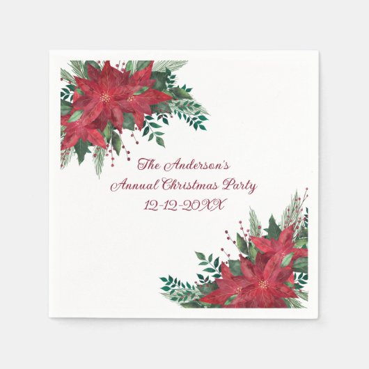 Poinsettia Red Green Holiday Weihnachts-Party Serviette (Vorderseite)