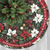Poinsettia Red Green Pine Festliche Worte Weihnach Polyester Weihnachtsbaumdecke