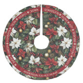 Poinsettia Red Green Pine Festliche Worte Weihnach Polyester Weihnachtsbaumdecke (Vorderseite)