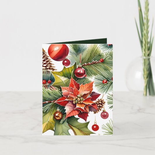 Poinsettia & Red Ornament Foto & Fact Christmas Karte (Vorderseite)