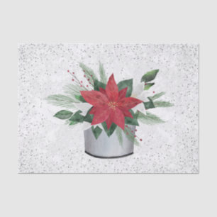Poinsettia Red Silver Confetti Christmas Seidenpapier