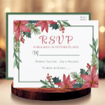 Poinsettia Red Winter Wedding Christmas UAWG Postkarte<br><div class="desc">Machen Sie Ihre Hochzeit oder Ihr nächstes Party mit diesem gemütlichen UAWG für Ihre Winterhochzeit eleganter. Diese charmante Weihnachtsblume UAWG zeigt die wasserfarbenen roten Poinsettia-Blume, die liebevoll inmitten üppiger Weihnachtsgrün eingebettet sind. Ihre Party-Daten werden in elegantem Rot-Script und leicht lesbaren Schriftart gedruckt. Auf der Kartenrückseite befindet sich die Rücksendeadresse, wo...</div>