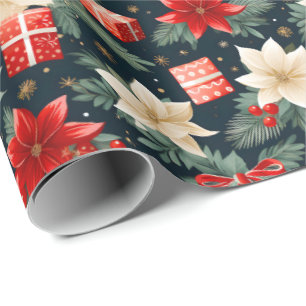 Poinsettia Reds & Creme Hübsches Weihnachtsgeschen Geschenkpapier