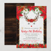 Poinsettia & Reindeer Weihnachten Einladung (Vorne/Hinten)