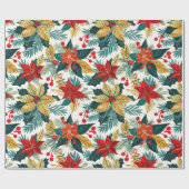 Poinsettia Retro Weihnachtswrapping Paper Geschenkpapier (Flach)