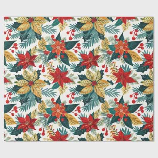 Poinsettia Retro Weihnachtswrapping Paper Geschenkpapier (Flach)